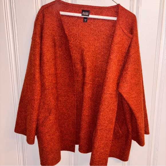 Eileen Fisher Sweaters - Eileen Fisher women XL rust orange open cardigan sweater alpaca wool blend
